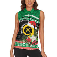 Vanuatu Pig's Tusk Meri Krismas! Women Sleeveless Polo Shirt Vanuatuan Sand Drawing Pattern LT9 - Polynesian Pride