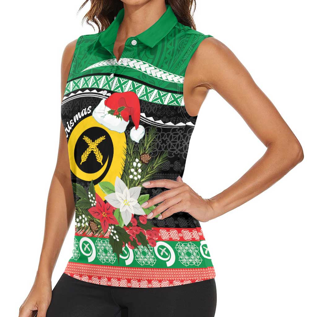 Vanuatu Pig's Tusk Meri Krismas! Women Sleeveless Polo Shirt Vanuatuan Sand Drawing Pattern LT9 - Polynesian Pride