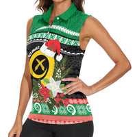 Vanuatu Pig's Tusk Meri Krismas! Women Sleeveless Polo Shirt Vanuatuan Sand Drawing Pattern LT9 - Polynesian Pride