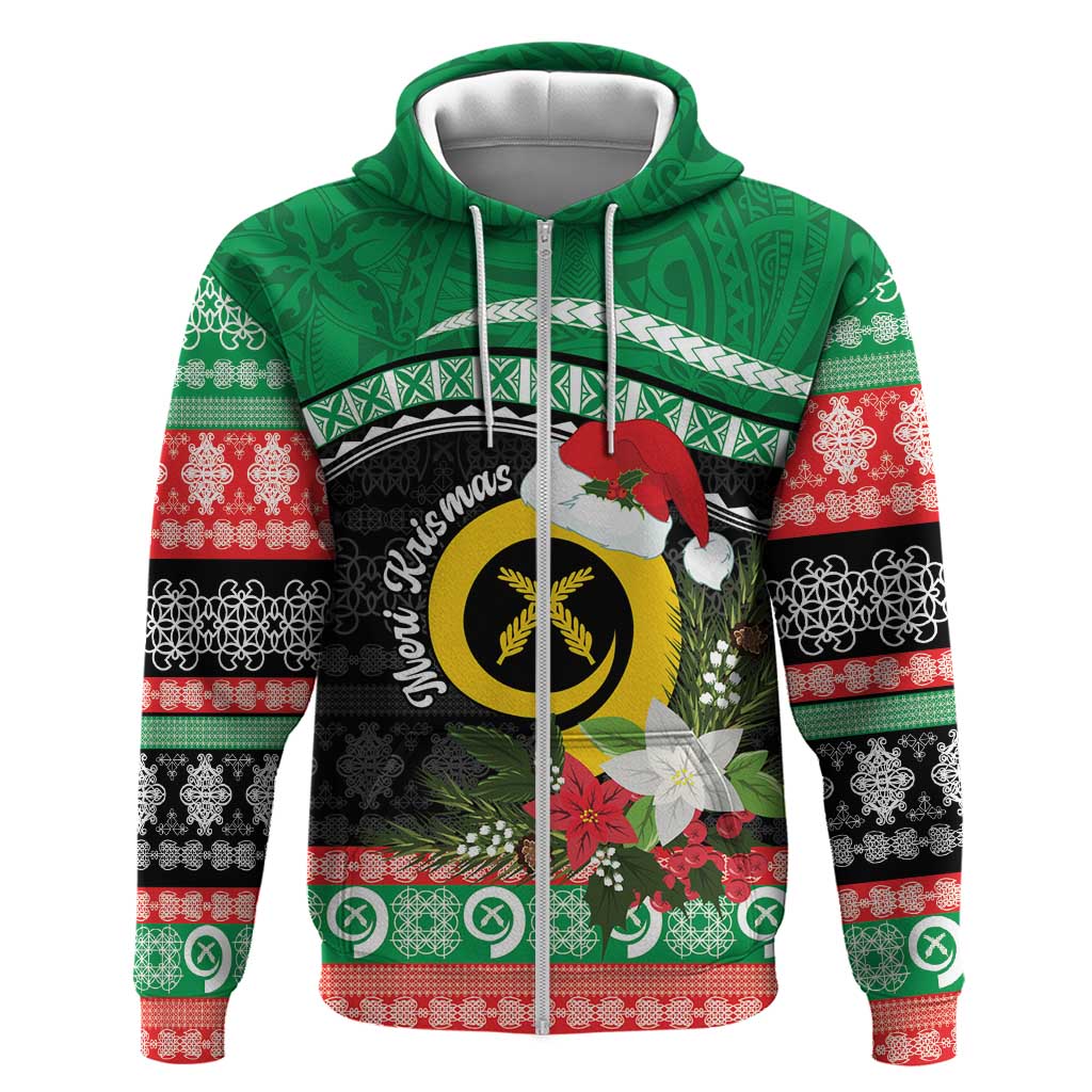 Vanuatu Pig's Tusk Meri Krismas! Zip Hoodie Vanuatuan Sand Drawing Pattern LT9 Zip Hoodie Green - Polynesian Pride