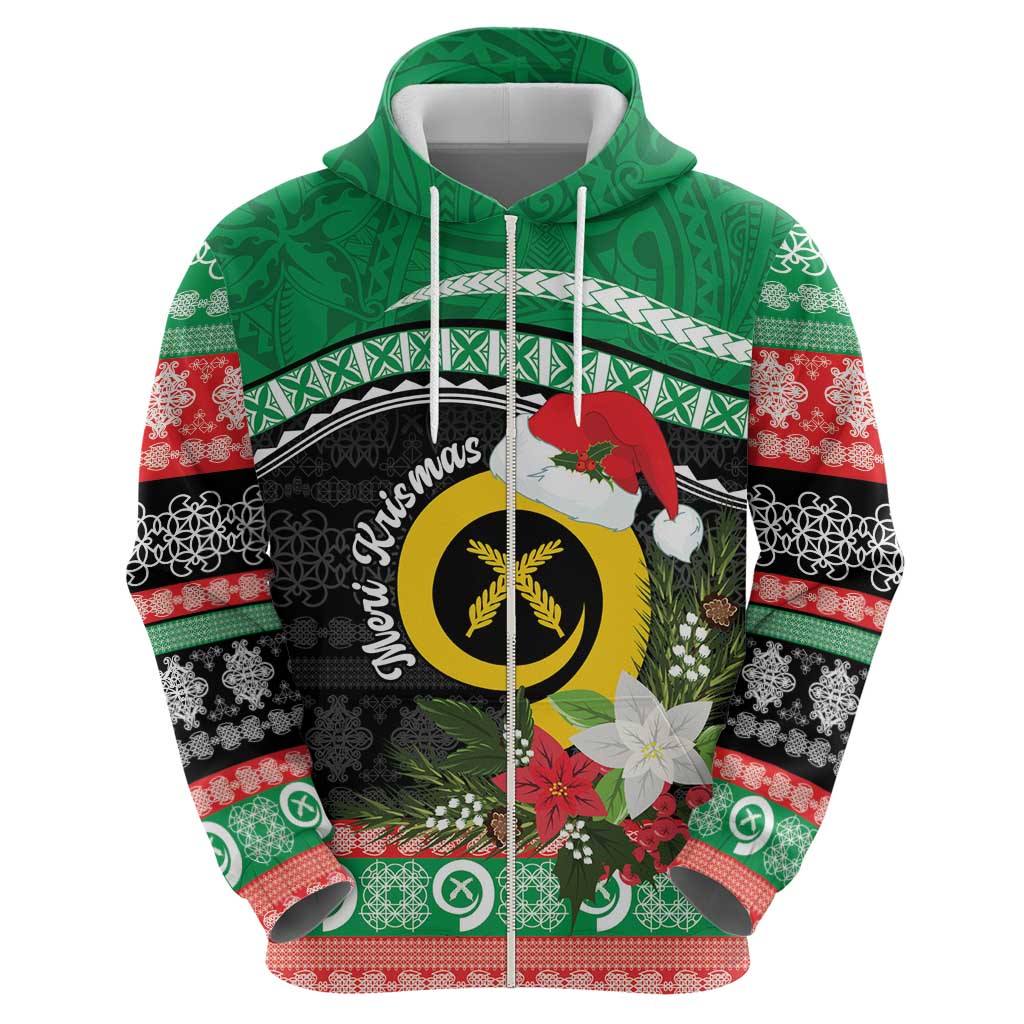 Vanuatu Pig's Tusk Meri Krismas! Zip Hoodie Vanuatuan Sand Drawing Pattern LT9 - Polynesian Pride