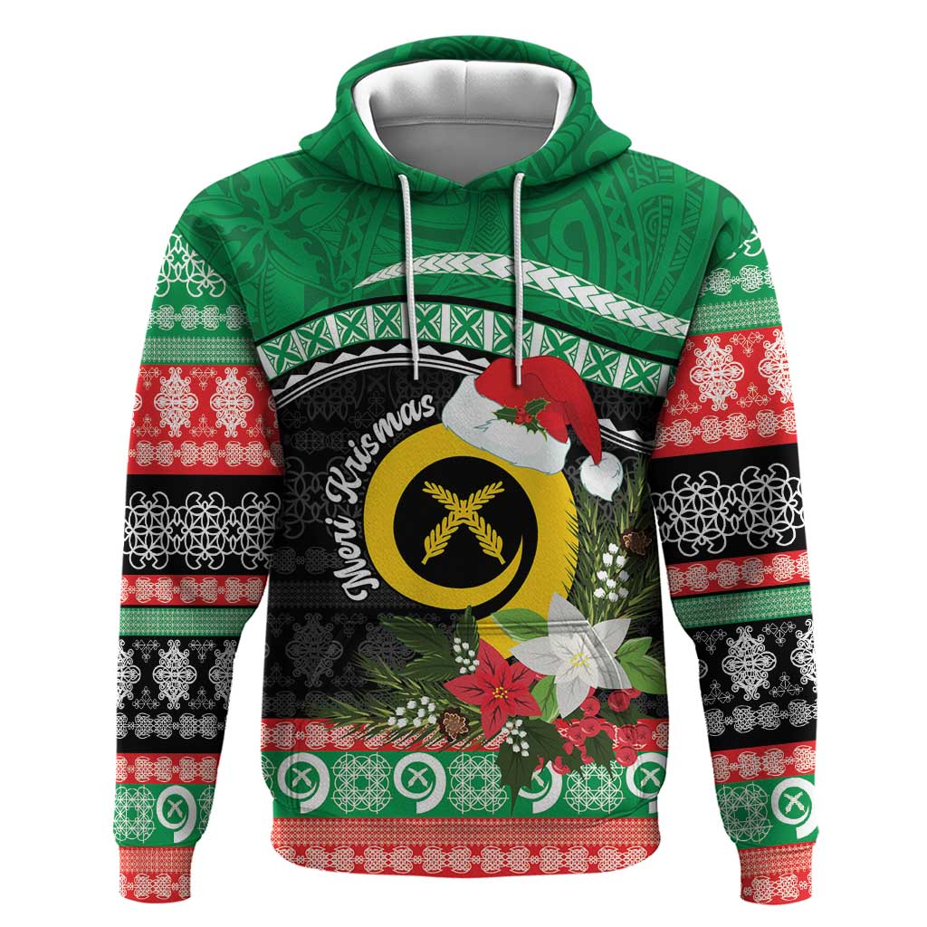 Vanuatu Pig's Tusk Meri Krismas! Zip Hoodie Vanuatuan Sand Drawing Pattern LT9 Pullover Hoodie Green - Polynesian Pride