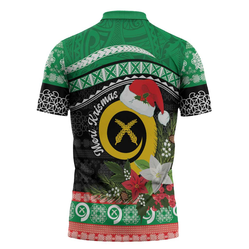 Vanuatu Pig's Tusk Meri Krismas! Zipper Polo Shirt Vanuatuan Sand Drawing Pattern - Polynesian Pride