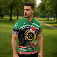 Vanuatu Pig's Tusk Meri Krismas! Zipper Polo Shirt Vanuatuan Sand Drawing Pattern - Polynesian Pride