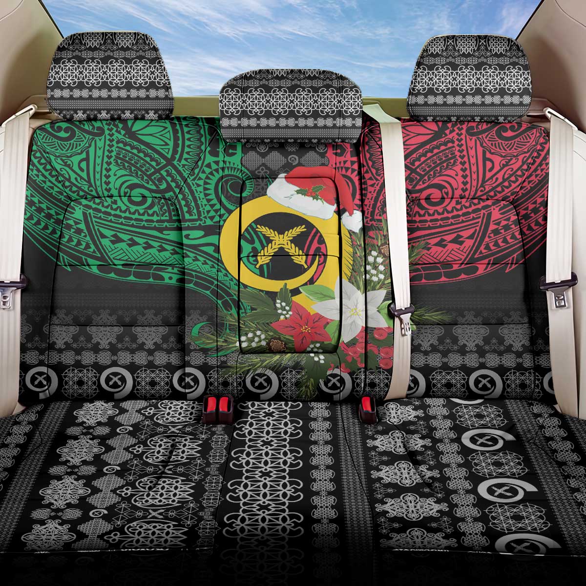 Vanuatu Pig's Tusk Meri Krismas! Back Car Seat Cover Vanuatuan Ancient Art Spirit - Polynesian Pride