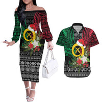 Vanuatu Pig's Tusk Meri Krismas! Couples Matching Off The Shoulder Long Sleeve Dress and Hawaiian Shirt Vanuatuan Ancient Art Spirit - Polynesian Pride