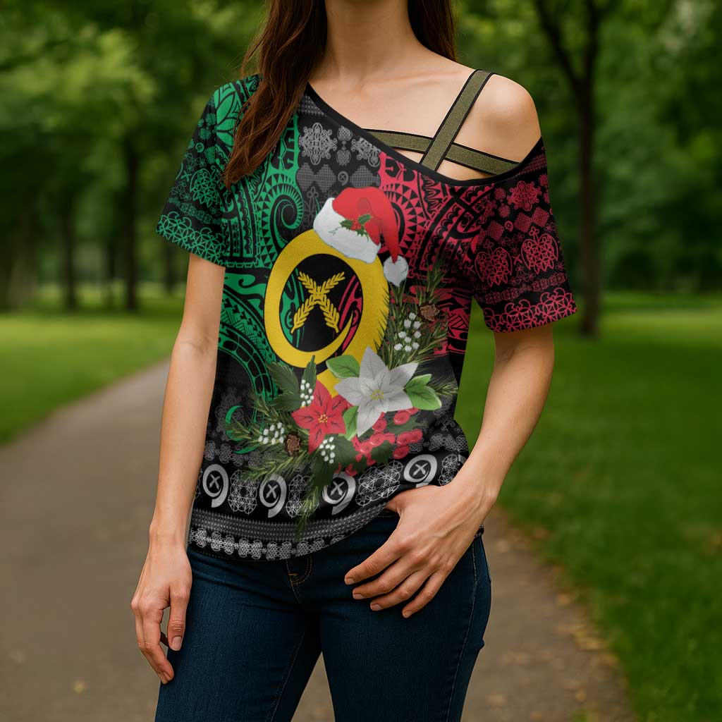 Vanuatu Pig's Tusk Meri Krismas! Cross Shoulder Shirt Vanuatuan Ancient Art Spirit LT9 - Polynesian Pride