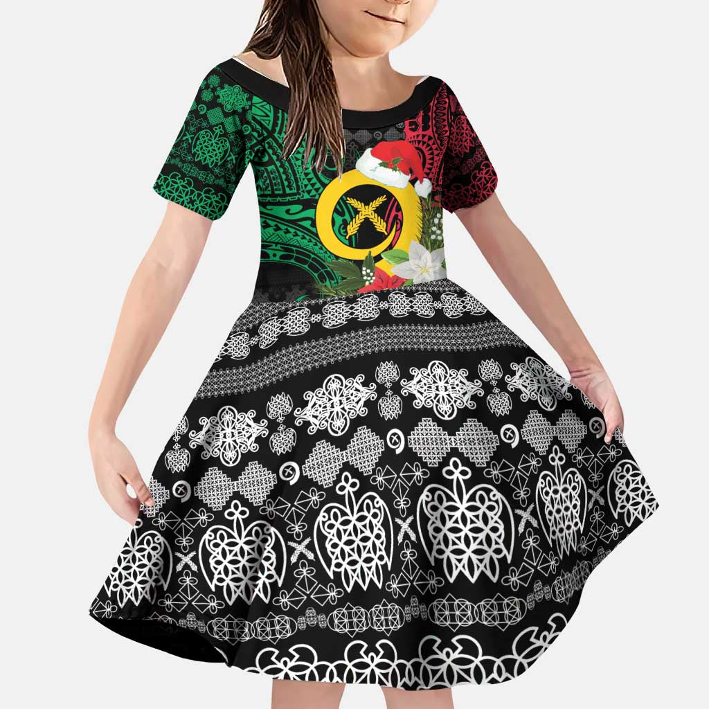 Vanuatu Pig's Tusk Meri Krismas! Family Matching Puletasi and Hawaiian Shirt Vanuatuan Ancient Art Spirit LT9 Daughter's Dress Black - Polynesian Pride