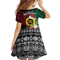 Vanuatu Pig's Tusk Meri Krismas! Kid Short Sleeve Dress Vanuatuan Ancient Art Spirit - Polynesian Pride