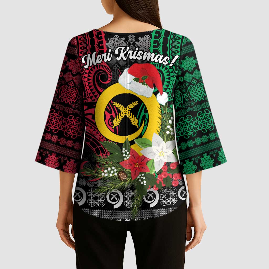 Vanuatu Pig's Tusk Meri Krismas! Kimono Sleeve Blouse Vanuatuan Ancient Art Spirit - Polynesian Pride