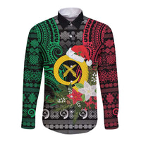 Vanuatu Pig's Tusk Meri Krismas! Long Sleeve Button Shirt Vanuatuan Ancient Art Spirit LT9 Unisex Black - Polynesian Pride