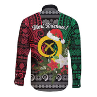 Vanuatu Pig's Tusk Meri Krismas! Long Sleeve Button Shirt Vanuatuan Ancient Art Spirit LT9 - Polynesian Pride