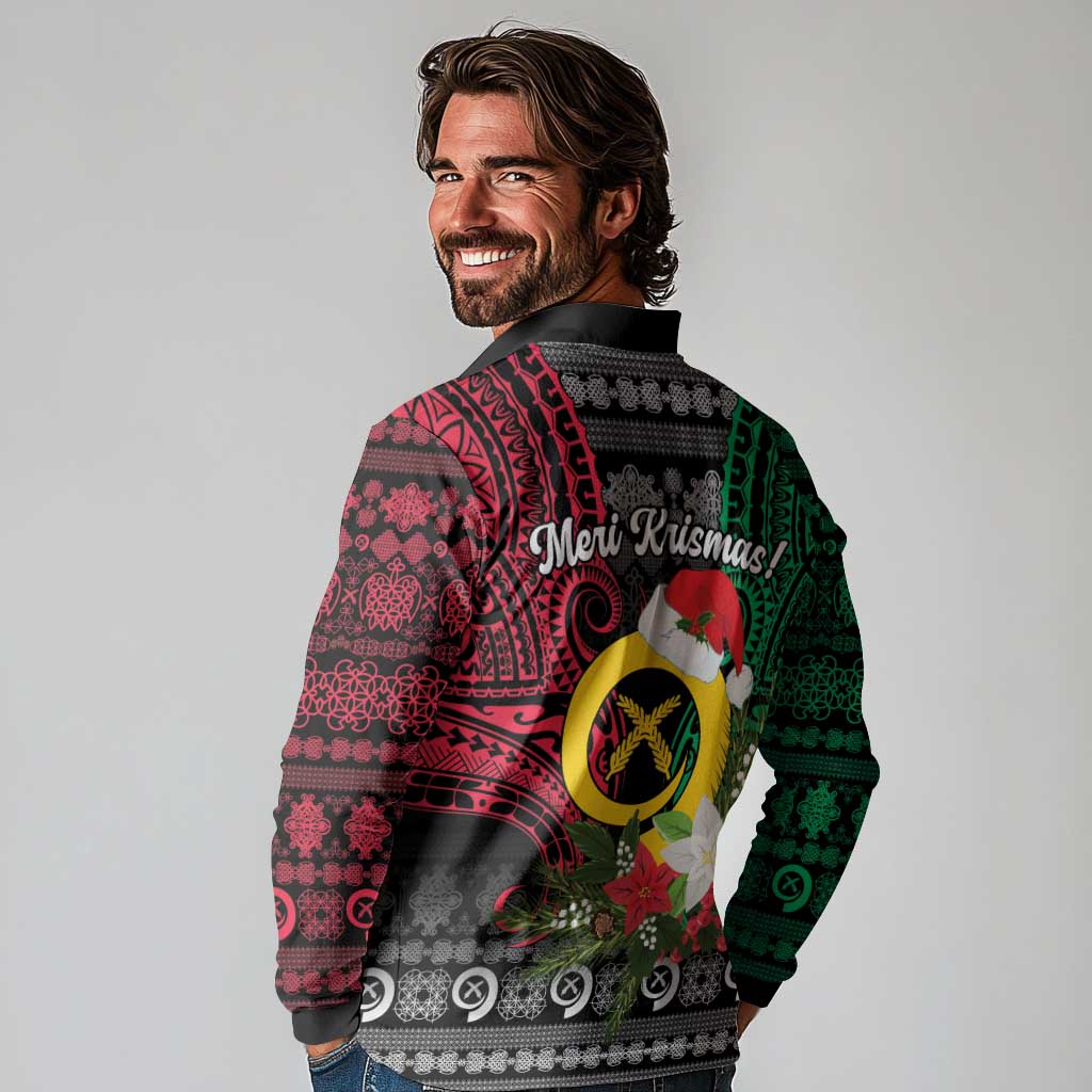 Vanuatu Pig's Tusk Meri Krismas! Long Sleeve Polo Shirt Vanuatuan Ancient Art Spirit LT9 - Polynesian Pride
