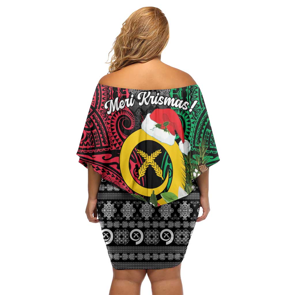 Vanuatu Pig's Tusk Meri Krismas! Off Shoulder Short Dress Vanuatuan Ancient Art Spirit LT9 - Polynesian Pride
