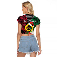 Vanuatu Pig's Tusk Meri Krismas! Raglan Cropped T Shirt Vanuatuan Ancient Art Spirit - Polynesian Pride