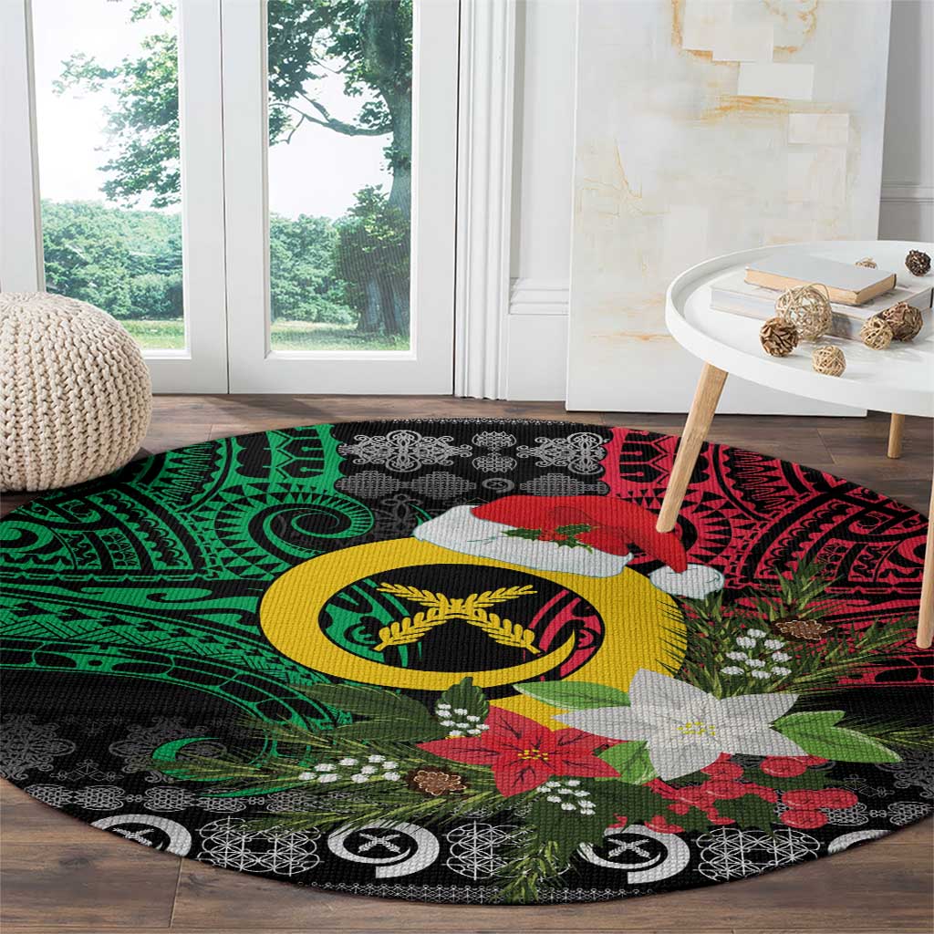 Vanuatu Pig's Tusk Meri Krismas! Round Carpet Vanuatuan Ancient Art Spirit - Polynesian Pride