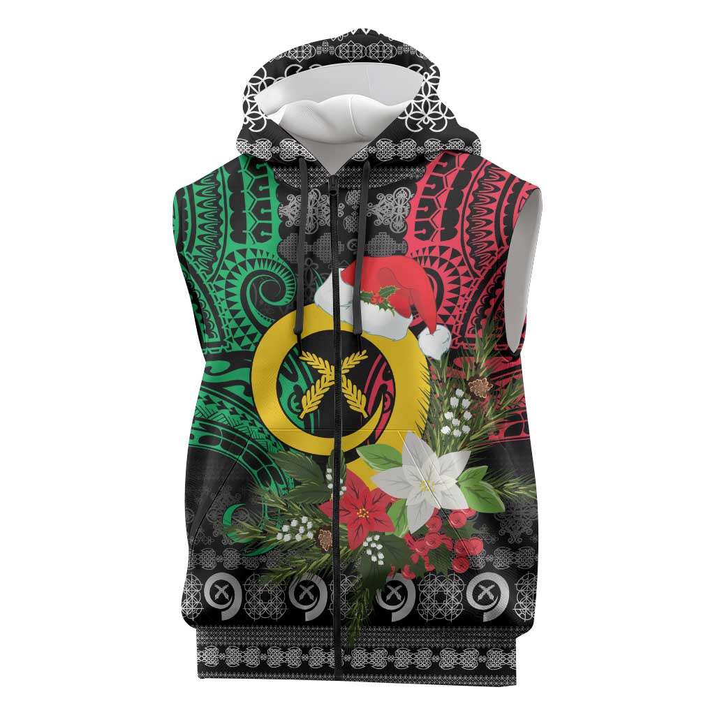 Vanuatu Pig's Tusk Meri Krismas! Sleeveless Zip Hoodie Vanuatuan Ancient Art Spirit LT9 Black - Polynesian Pride