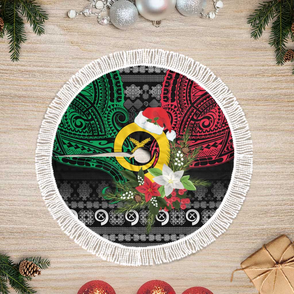 Vanuatu Pig's Tusk Meri Krismas! Tree Skirt Vanuatuan Ancient Art Spirit LT9 Fringed Black - Polynesian Pride