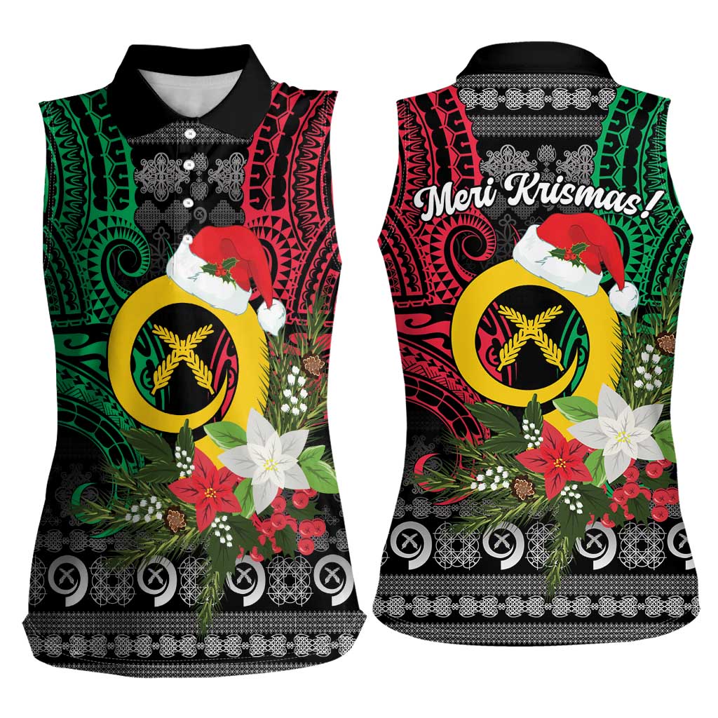 Vanuatu Pig's Tusk Meri Krismas! Women Sleeveless Polo Shirt Vanuatuan Ancient Art Spirit LT9 - Polynesian Pride