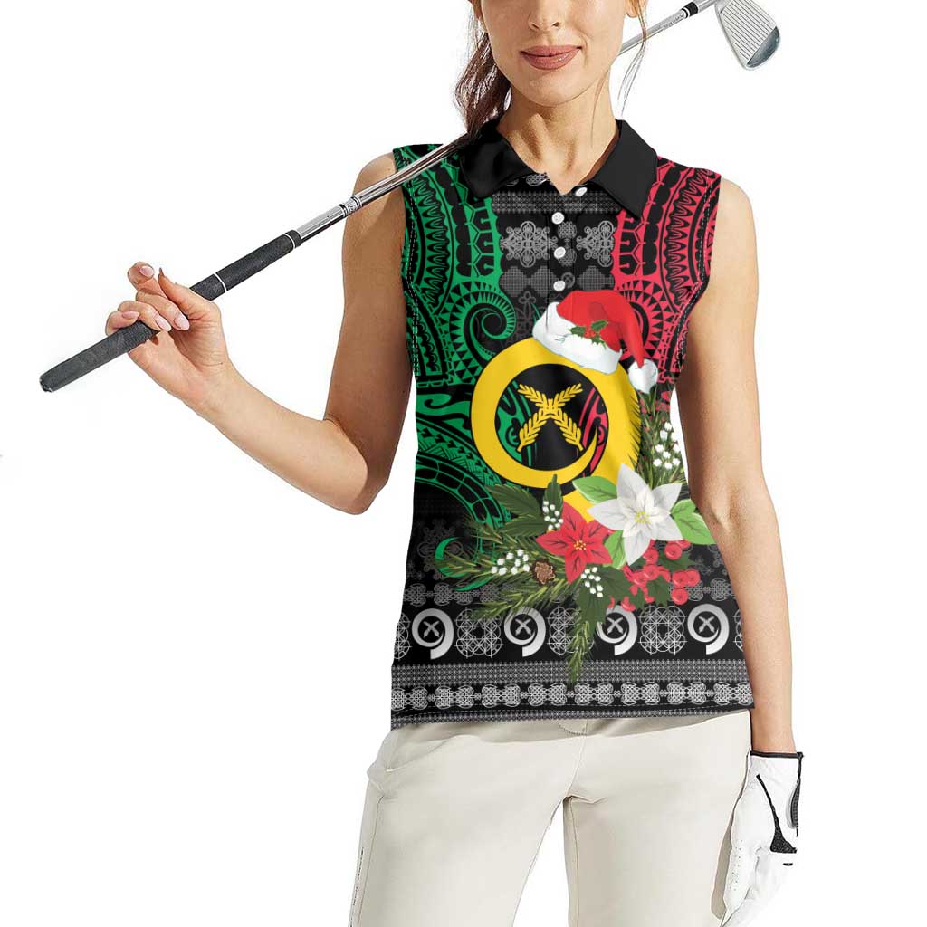 Vanuatu Pig's Tusk Meri Krismas! Women Sleeveless Polo Shirt Vanuatuan Ancient Art Spirit LT9 - Polynesian Pride