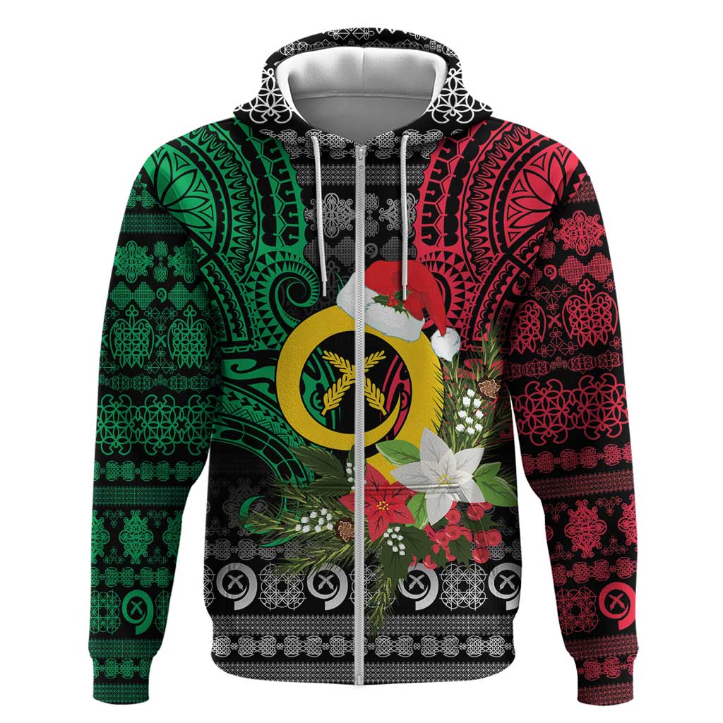 Vanuatu Pig's Tusk Meri Krismas! Zip Hoodie Vanuatuan Ancient Art Spirit LT9 Zip Hoodie Black - Polynesian Pride