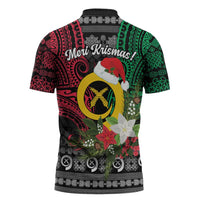 Vanuatu Pig's Tusk Meri Krismas! Zipper Polo Shirt Vanuatuan Ancient Art Spirit LT9 - Polynesian Pride