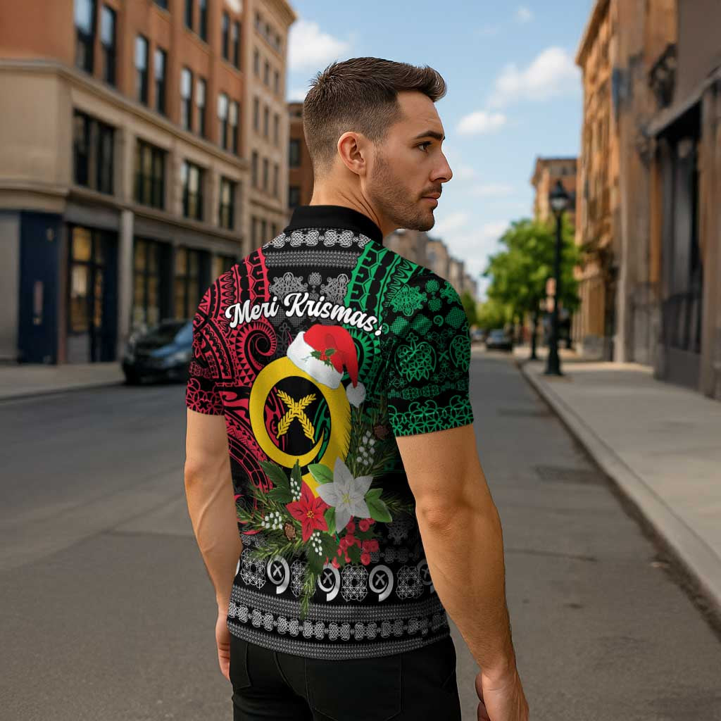Vanuatu Pig's Tusk Meri Krismas! Zipper Polo Shirt Vanuatuan Ancient Art Spirit LT9 - Polynesian Pride