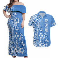 Kosrae Constitution Day Personalised Couples Matching Off Shoulder Maxi Dress and Hawaiian Shirt Kusaie Hook Tattoo Special Polynesian Pattern LT9 Blue - Polynesian Pride