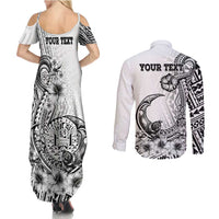 Ia Orana Tahiti Personalised Couples Matching Summer Maxi Dress and Long Sleeve Button Shirt French Polynesia Hook Tattoo Special White Color LT9 - Polynesian Pride