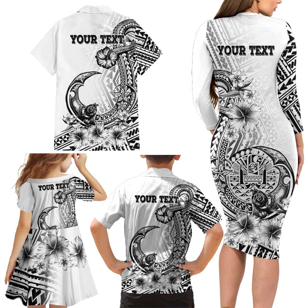 Ia Orana Tahiti Personalised Family Matching Long Sleeve Bodycon Dress and Hawaiian Shirt French Polynesia Hook Tattoo Special White Color LT9