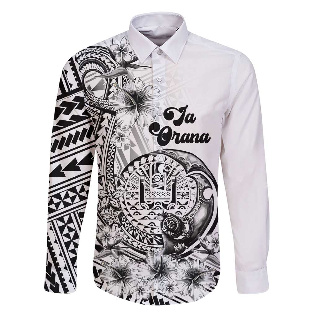 Ia Orana Tahiti Personalised Family Matching Mermaid Dress and Hawaiian Shirt French Polynesia Hook Tattoo Special White Color LT9 Dad's Shirt - Long Sleeve White - Polynesian Pride