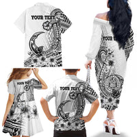 Ia Orana Tahiti Personalised Family Matching Off Shoulder Long Sleeve Dress and Hawaiian Shirt French Polynesia Hook Tattoo Special White Color LT9