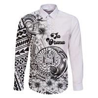 Ia Orana Tahiti Personalised Family Matching Off Shoulder Long Sleeve Dress and Hawaiian Shirt French Polynesia Hook Tattoo Special White Color LT9