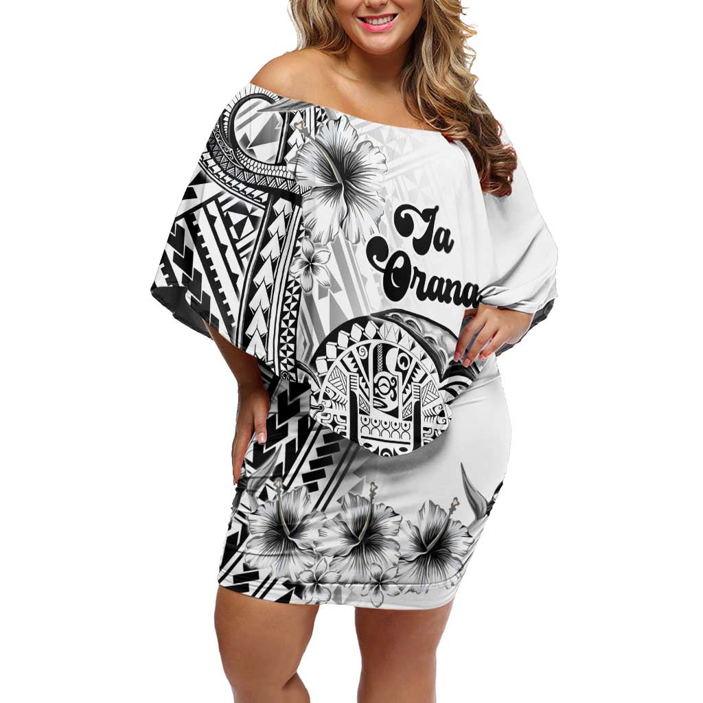 Ia Orana Tahiti Personalised Family Matching Off Shoulder Short Dress and Hawaiian Shirt French Polynesia Hook Tattoo Special White Color LT9
