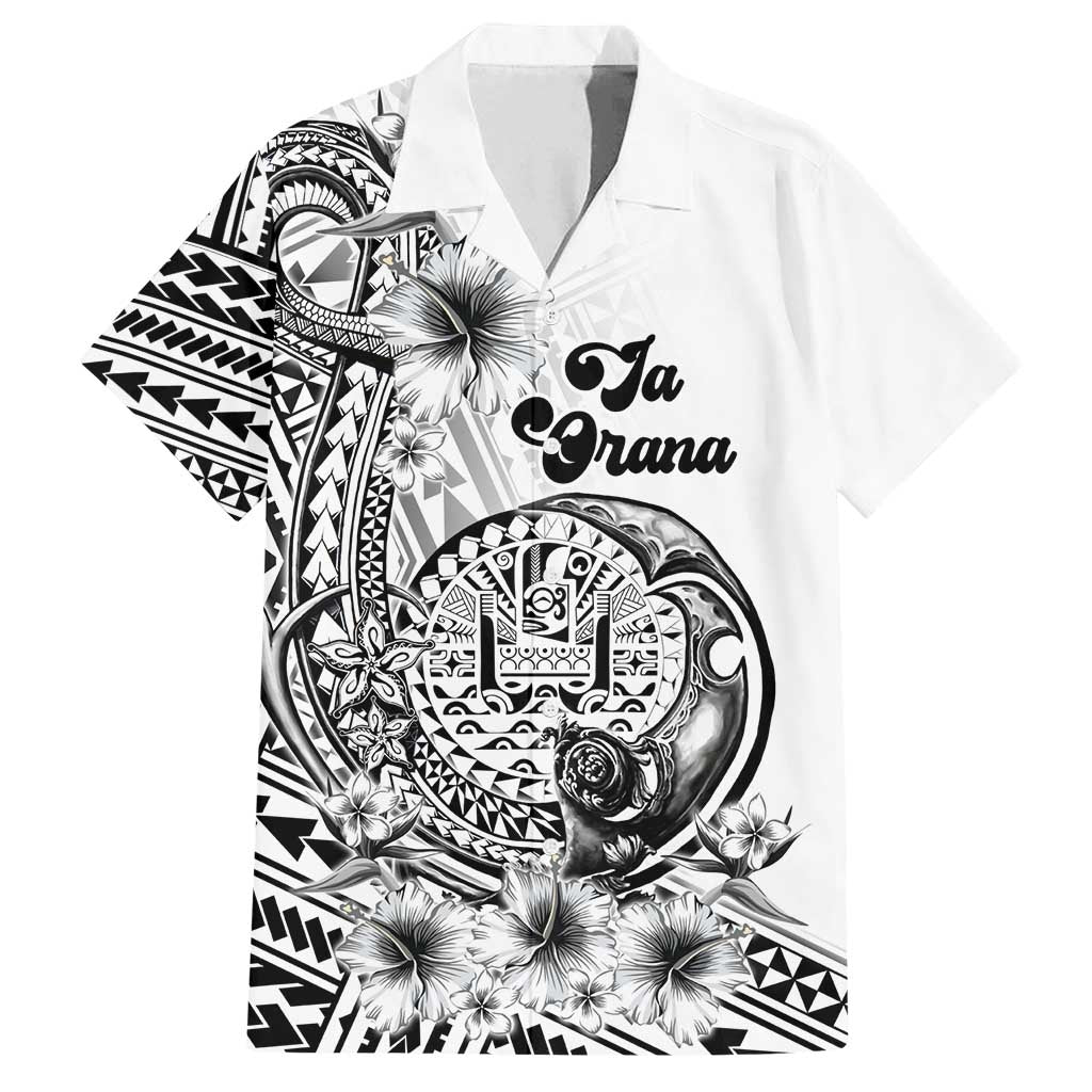 Ia Orana Tahiti Personalised Family Matching Puletasi Dress and Hawaiian Shirt French Polynesia Hook Tattoo Special White Color LT9 Dad's Shirt - Short Sleeve White - Polynesian Pride