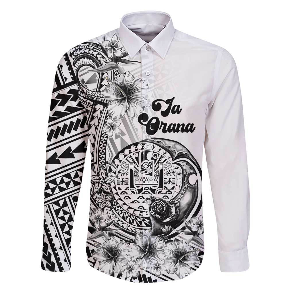 Ia Orana Tahiti Personalised Family Matching Puletasi Dress and Hawaiian Shirt French Polynesia Hook Tattoo Special White Color LT9 Dad's Shirt - Long Sleeve White - Polynesian Pride