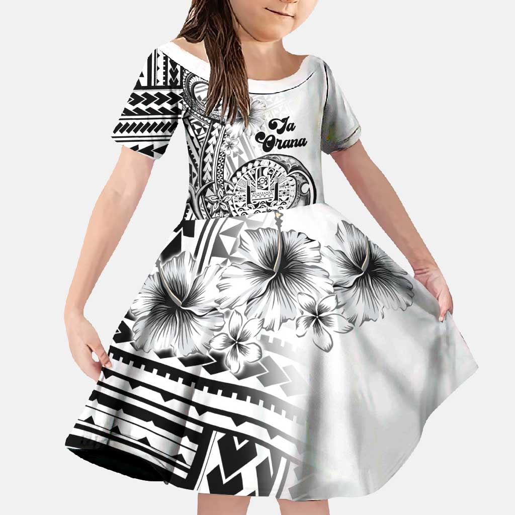 Ia Orana Tahiti Personalised Family Matching Summer Maxi Dress and Hawaiian Shirt French Polynesia Hook Tattoo Special White Color LT9 Daughter's Dress White - Polynesian Pride