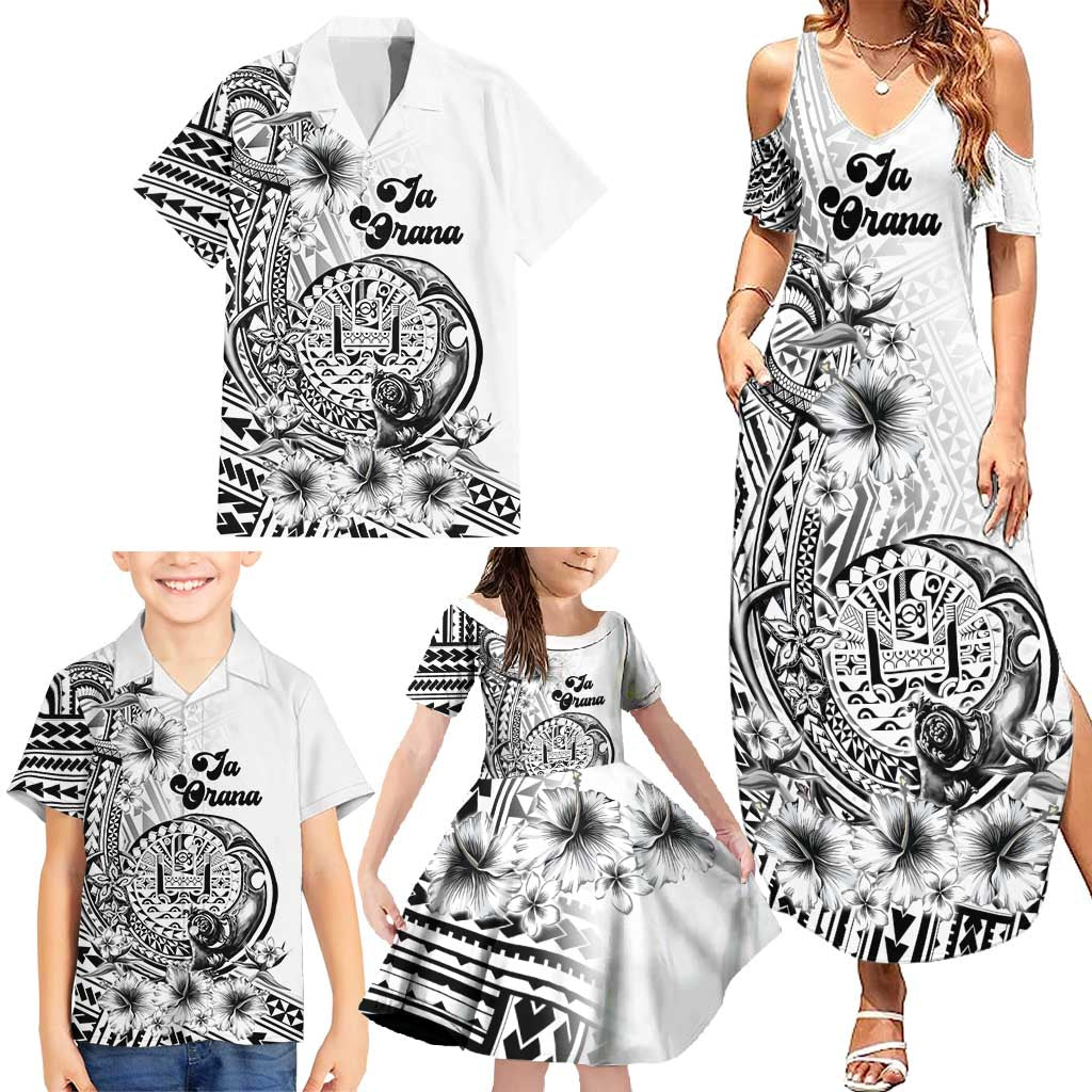 Ia Orana Tahiti Personalised Family Matching Summer Maxi Dress and Hawaiian Shirt French Polynesia Hook Tattoo Special White Color LT9 - Polynesian Pride