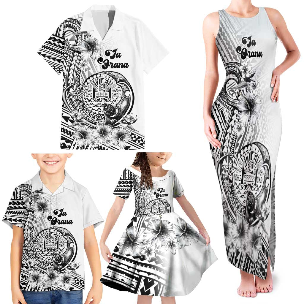 Ia Orana Tahiti Personalised Family Matching Tank Maxi Dress and Hawaiian Shirt French Polynesia Hook Tattoo Special White Color LT9 - Polynesian Pride