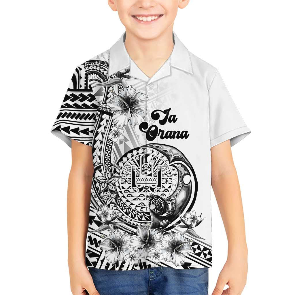 Ia Orana Tahiti Personalised Family Matching Tank Maxi Dress and Hawaiian Shirt French Polynesia Hook Tattoo Special White Color LT9 Son's Shirt White - Polynesian Pride
