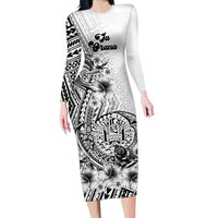 Ia Orana Tahiti Personalised Long Sleeve Bodycon Dress French Polynesia Hook Tattoo Special White Color LT9 Long Dress White - Polynesian Pride