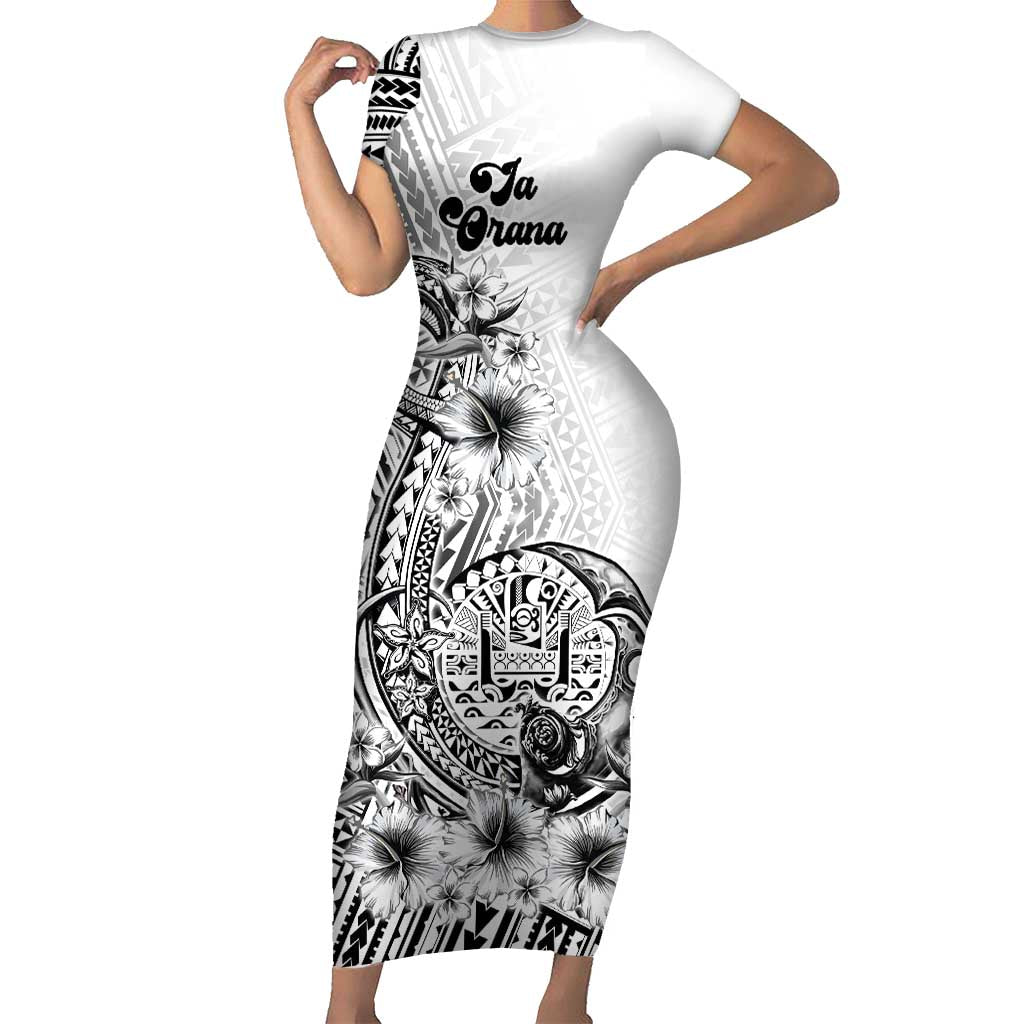 Ia Orana Tahiti Personalised Short Sleeve Bodycon Dress French Polynesia Hook Tattoo Special White Color LT9 Long Dress White - Polynesian Pride