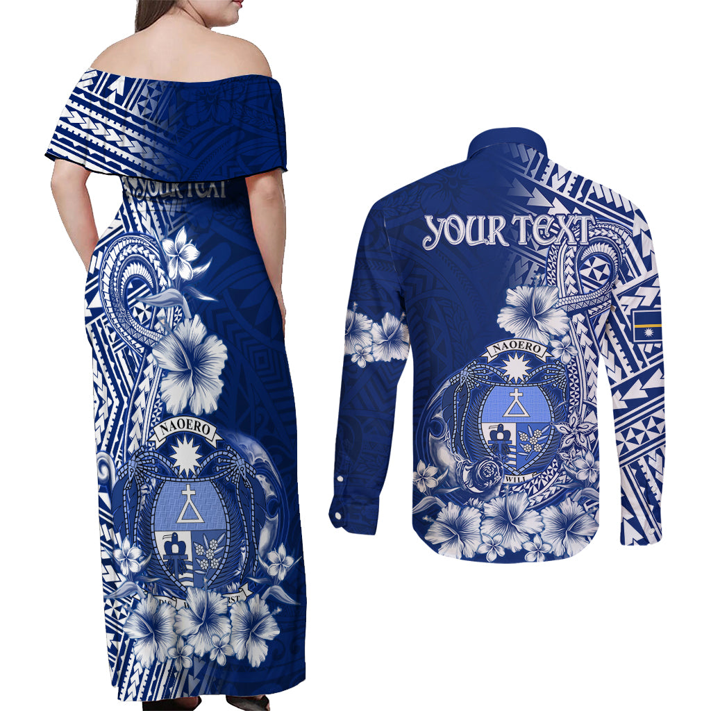 Nauru Independence Personalised Couples Matching Off Shoulder Maxi Dress and Long Sleeve Button Shirt Naoero Hook Tattoo Special Polynesian Pattern LT9 - Polynesian Pride