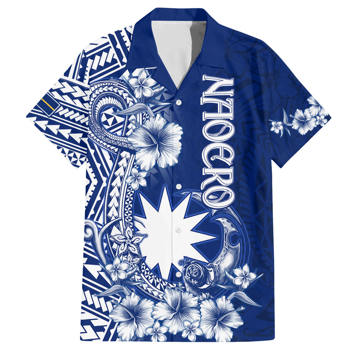 Nauru Independence Personalised Family Matching Off Shoulder Maxi Dress and Hawaiian Shirt Naoero Hook Tattoo Special Polynesian Pattern LT9 Dad's Shirt - Short Sleeve Blue - Polynesian Pride