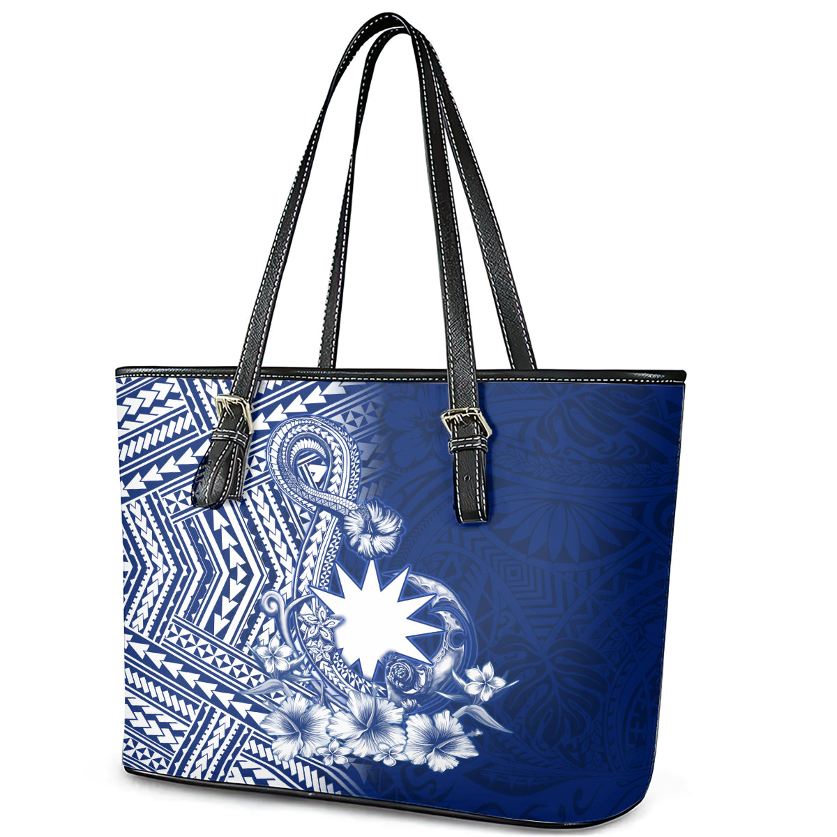 Nauru Independence Personalised Leather Tote Bag Naoero Hook Tattoo Special Polynesian Pattern LT9 - Polynesian Pride