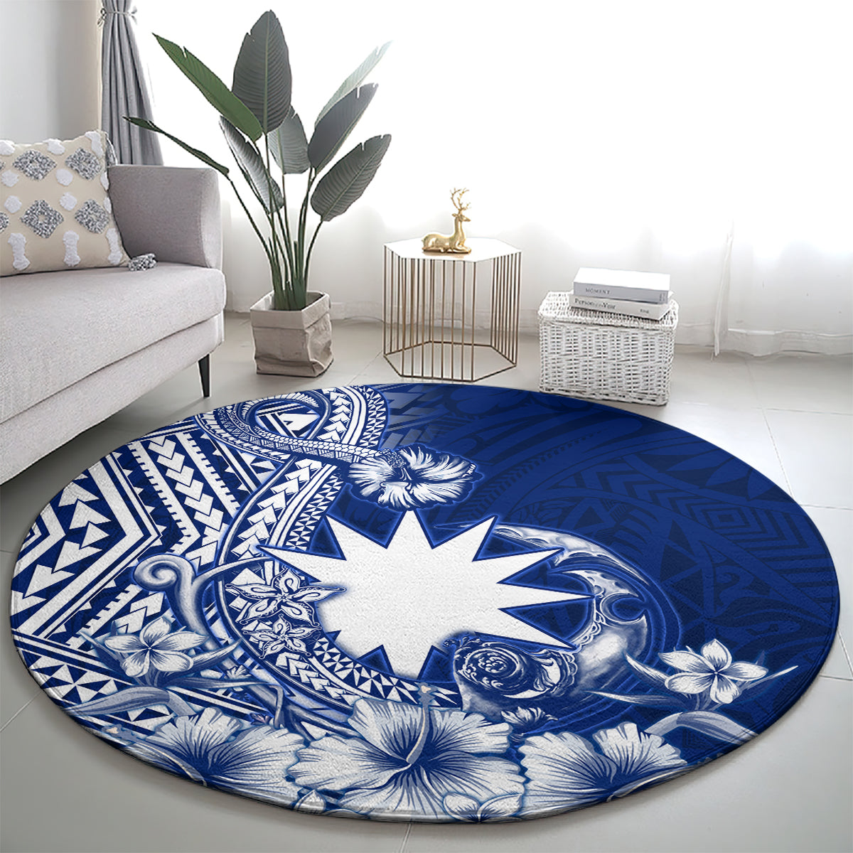 Nauru Independence Personalised Round Carpet Naoero Hook Tattoo Special Polynesian Pattern LT9 - Polynesian Pride
