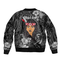 New Zealand Custom Women's Day Sleeve Zip Bomber Jacket Maori Girl Feathers of Hope - Black LT9 - Polynesian Pride
