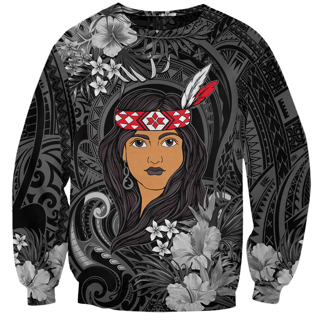 New Zealand Custom Women's Day Sweatshirt Maori Girl Feathers of Hope - Black LT9 Unisex Black - Polynesian Pride