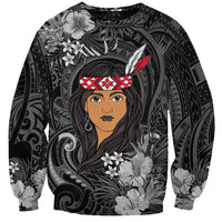 New Zealand Custom Women's Day Sweatshirt Maori Girl Feathers of Hope - Black LT9 Unisex Black - Polynesian Pride