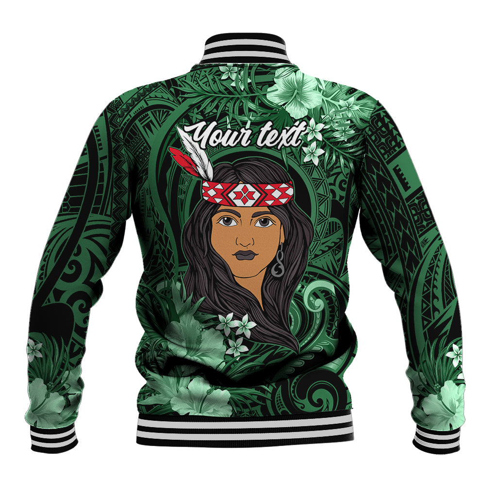 New Zealand Custom Women's Day Baseball Jacket Maori Girl Feathers of Hope - Green LT9 - Polynesian Pride